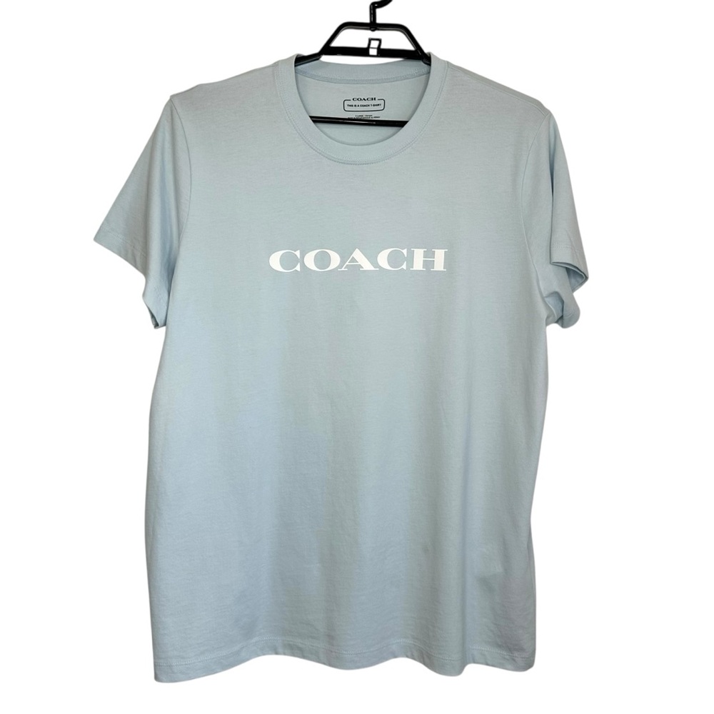 Coach Womens Essential Short Sleeve Cotton T Shirt Sz XL Light Blue Logo C8786 - Picture 6 of 12